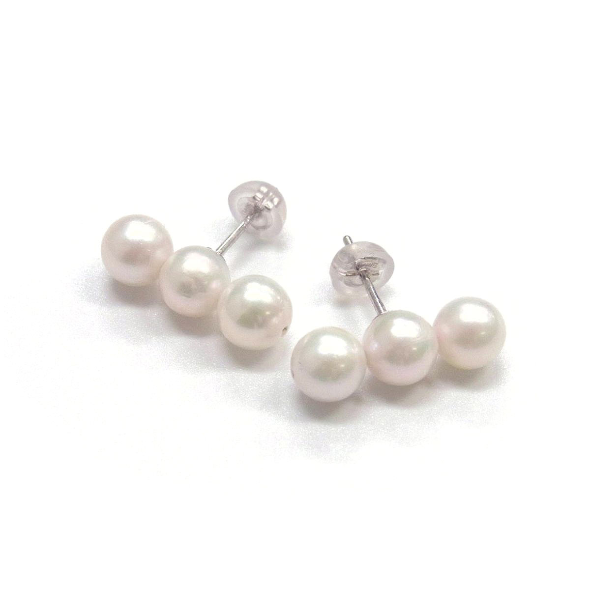 アコヤ真珠 ツインパールピアス イヤリング ホワイト 3mm-4mm