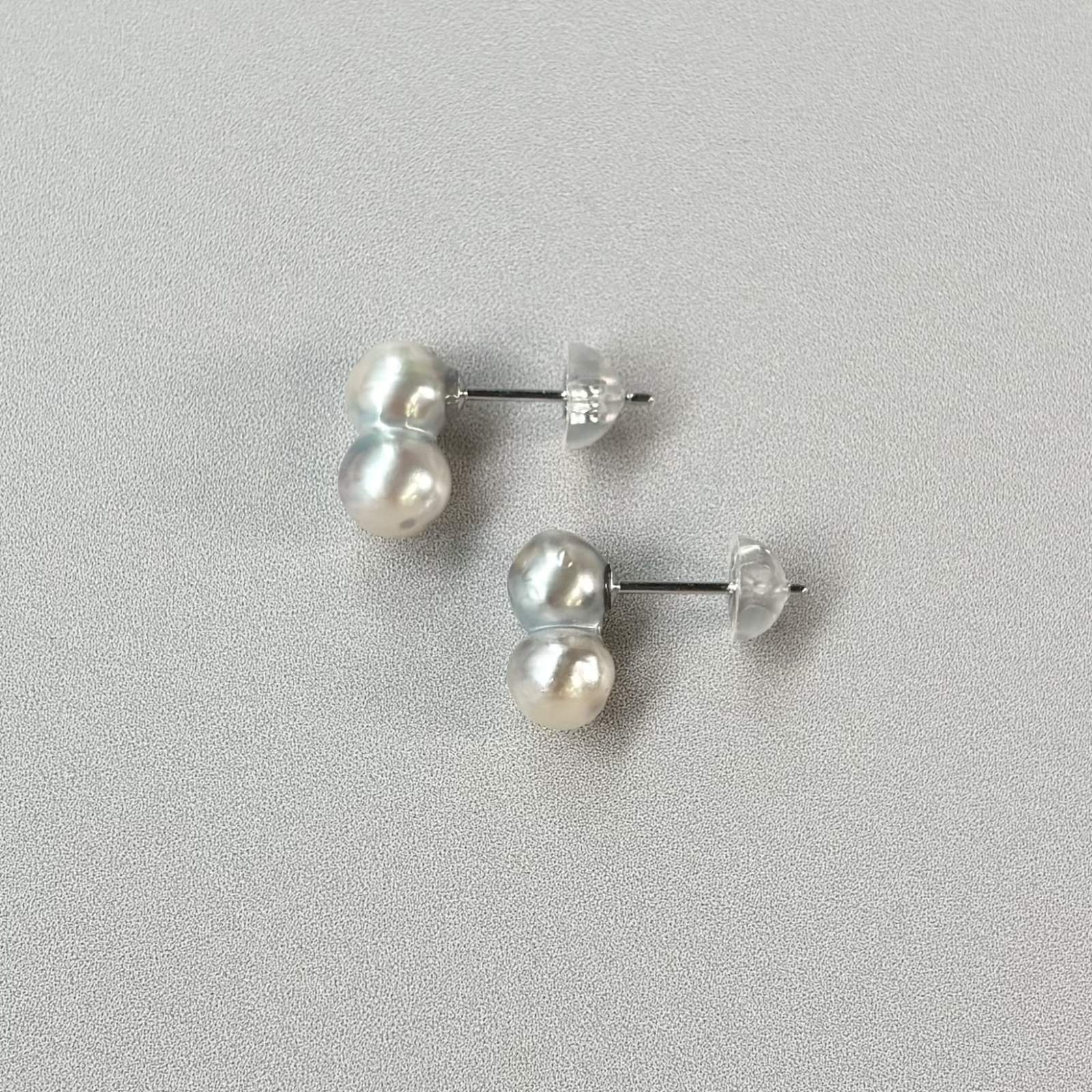 アコヤ真珠 ツインパールピアス 5-6mm ナチュラルグレー 無調色 