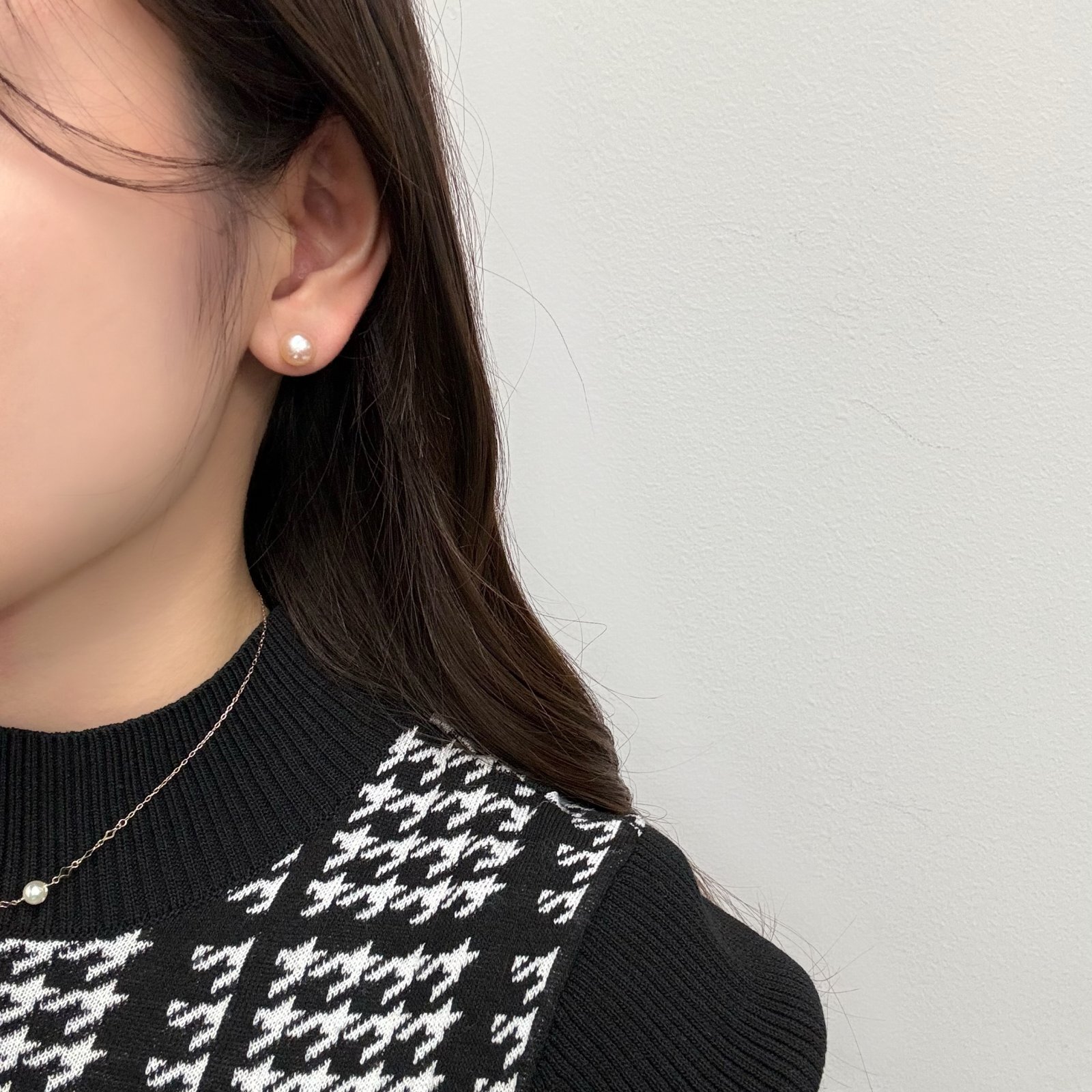 淡水真珠 ボタンシェイプパールピアス イヤリング 7.5-8mm オレンジ 