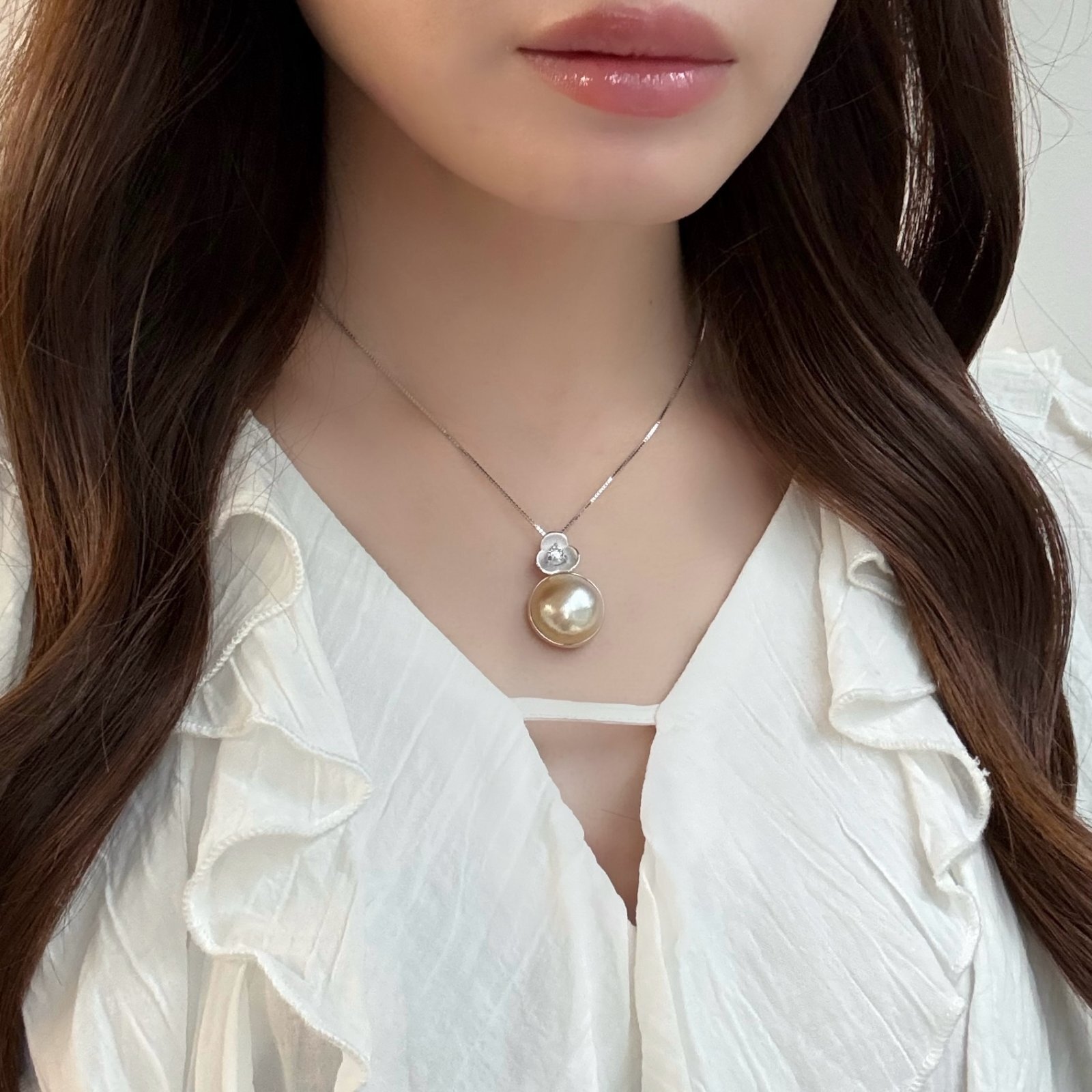 マベ真珠ペンダント ネックレス 17.8-18mm ホワイト 半円 45cm