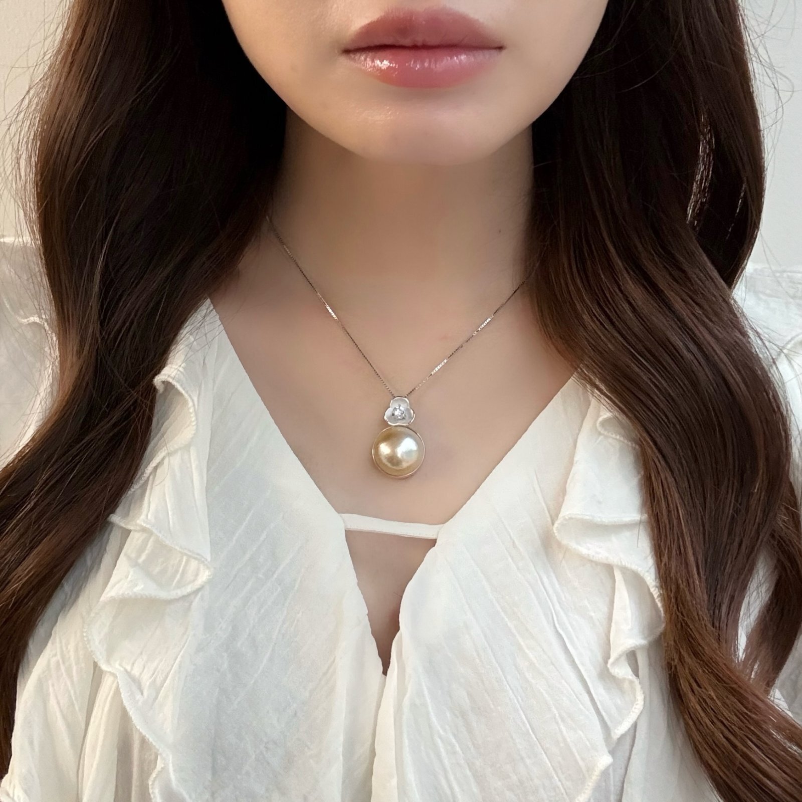 マベ真珠ペンダント ネックレス 17.8-18mm ホワイト 半円 45cm