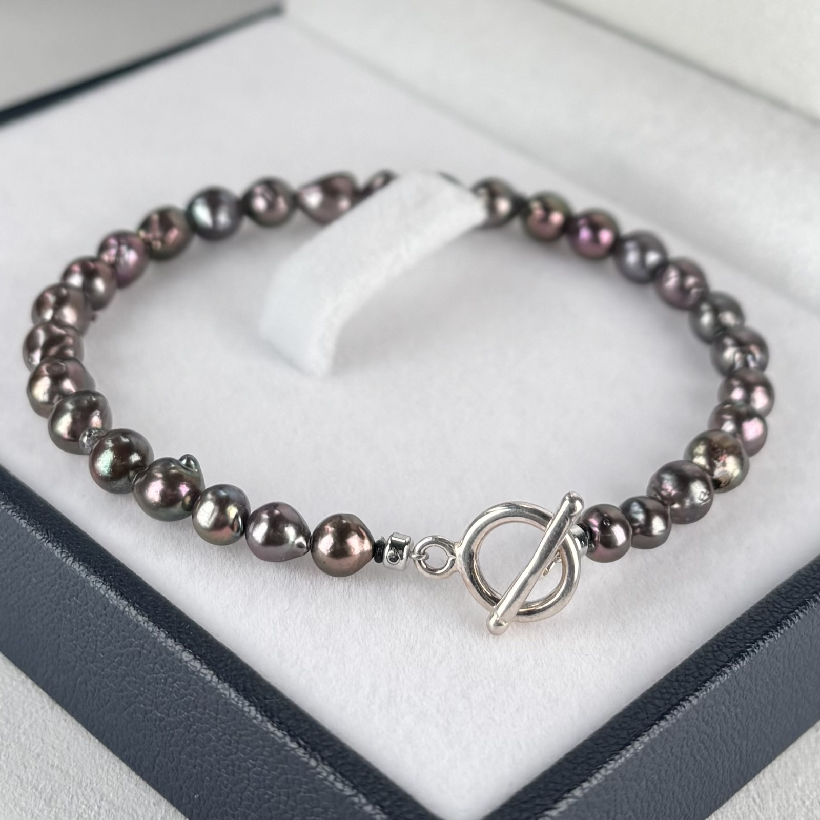 アコヤ黒真珠 パールブレスレット 5-5.5mm ブラック 黒 シルバー製