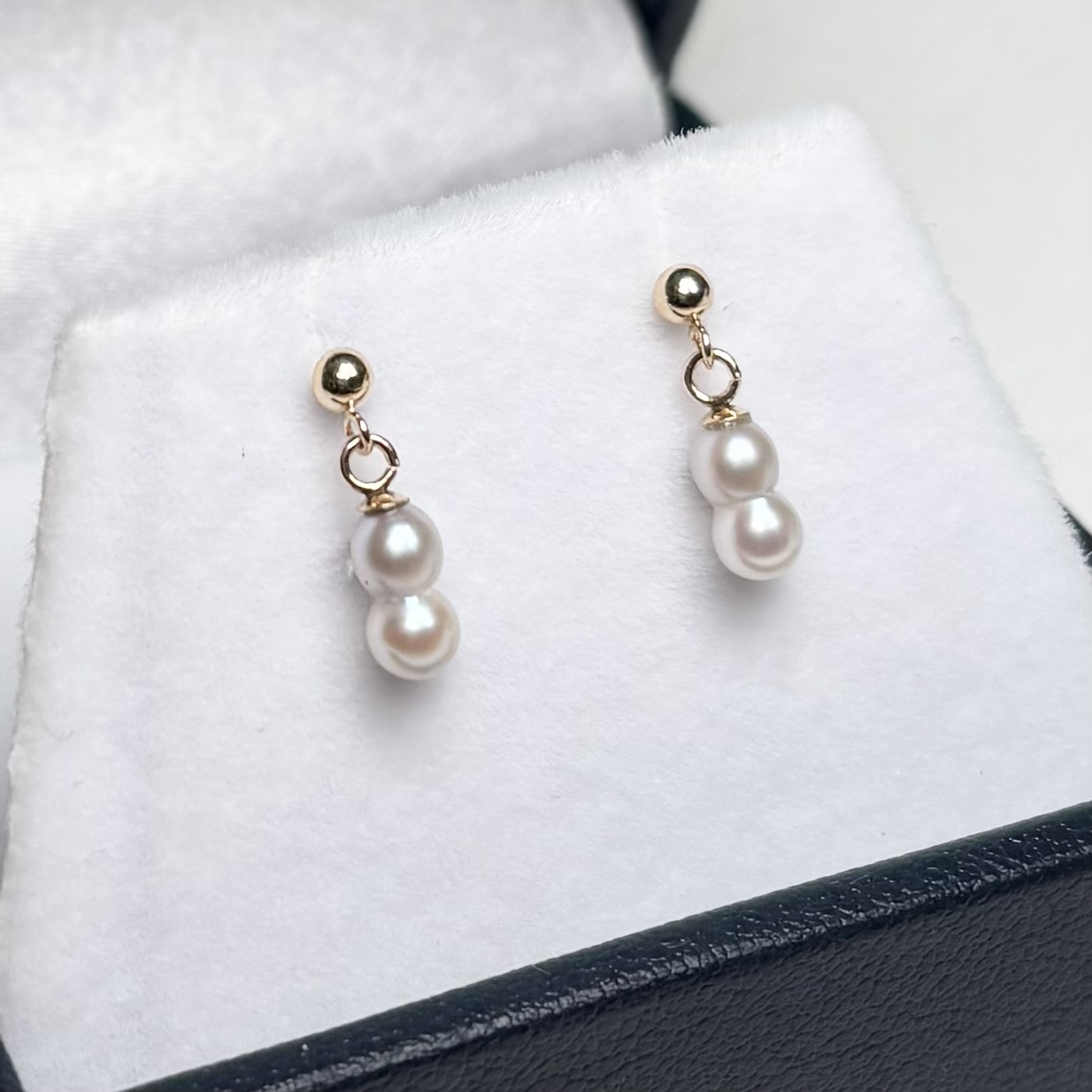 アコヤ真珠 ツインパールピアス イヤリング ホワイト 3mm-4mm 