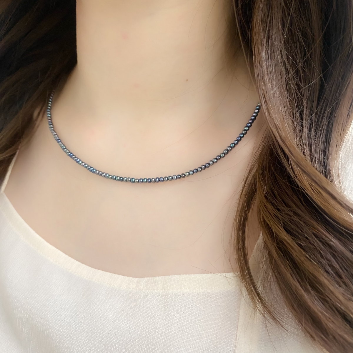 淡水真珠 ベビーパールネックレス 2.5-3mm ブラック 40cm