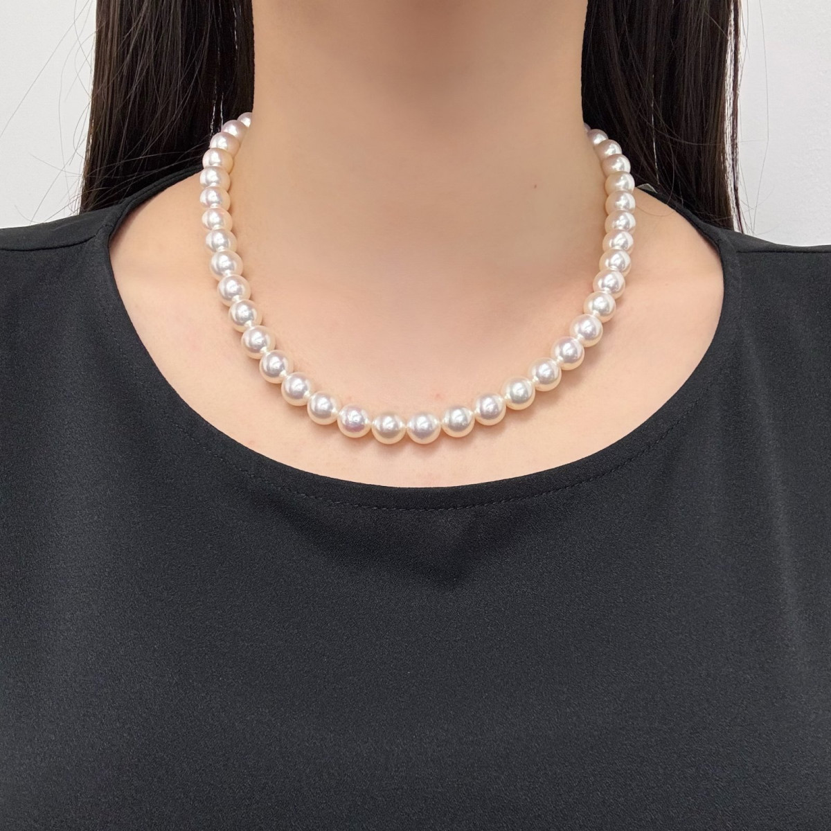 ホワイト✨️ あこや真珠 パール ネックレス 約6.5~9mm 本真珠 照り強 ランク上 アコヤ真珠 パールネックレス 9-9.5mm ホワイトピンク系