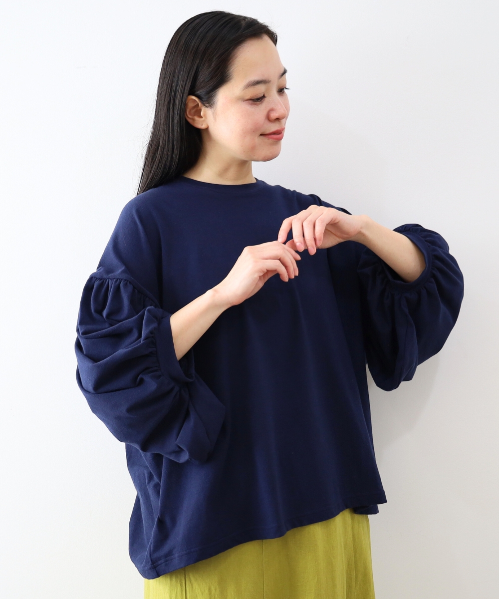 tシャツ レディース 半袖tシャツ ギャザー バルーンスリーブ 大きいサイズ 綿 日本製 夏 harmonie アルモニ ベア天竺 プルオーバー パフスリーブ 62553455 harmonie tシャツ レディース 半袖tシャツ ギャザー バルーン