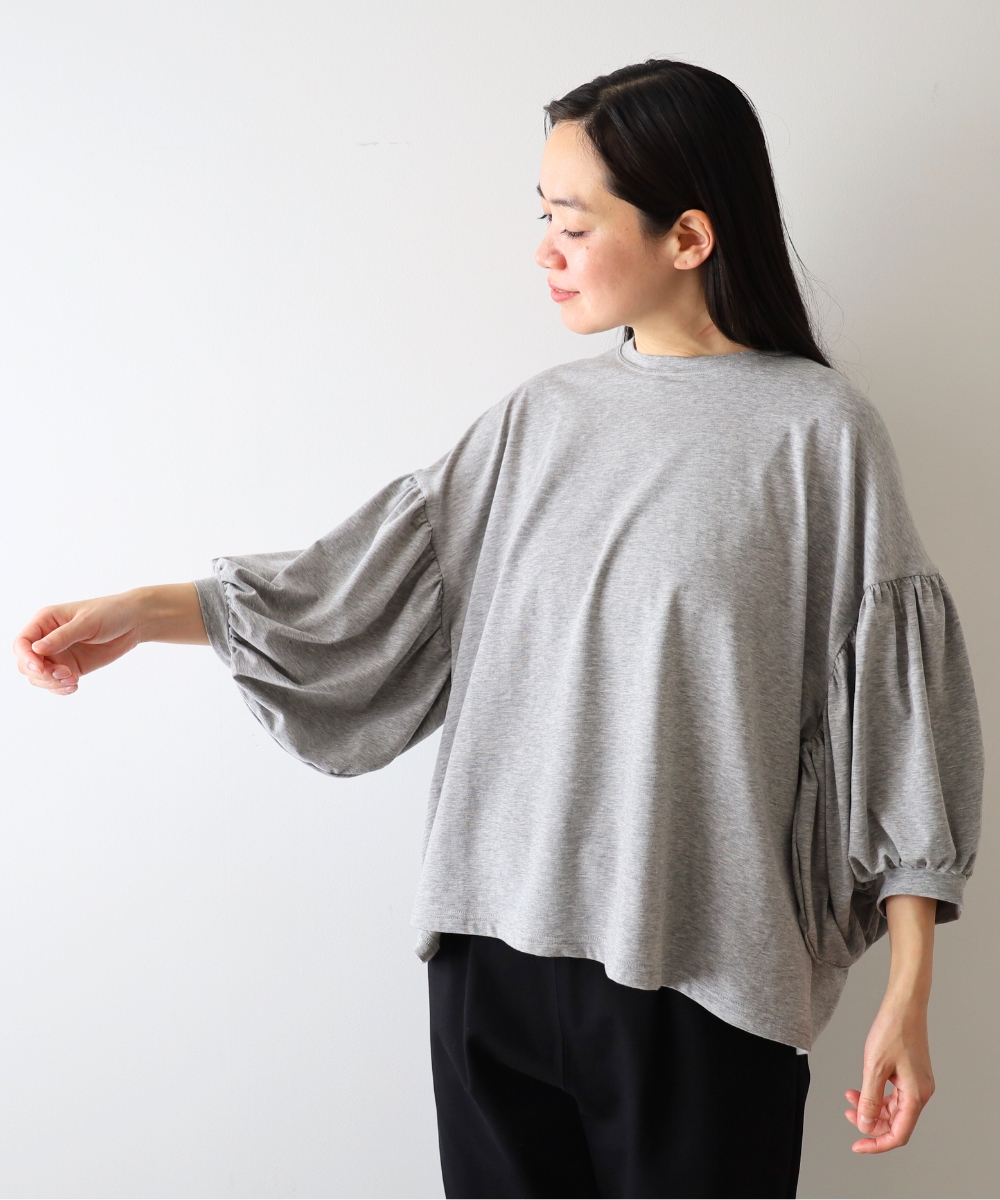 tシャツ レディース 半袖tシャツ ギャザー バルーンスリーブ 大きいサイズ 綿 日本製 夏 harmonie アルモニ ベア天竺 プルオーバー パフスリーブ 62553455 harmonie tシャツ レディース 半袖tシャツ ギャザー バルーン