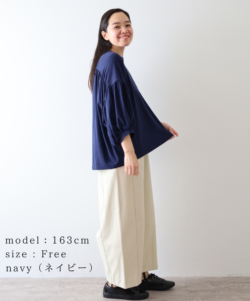 harmonie tシャツ レディース 半袖tシャツ ギャザー バルーン