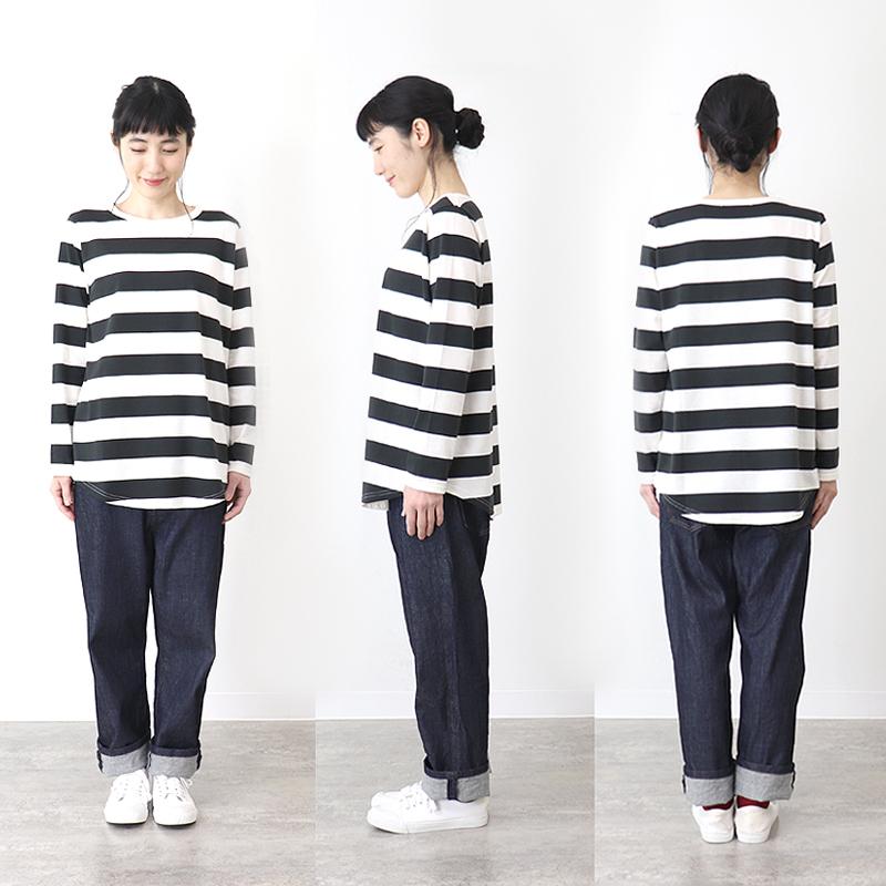レディース トップス tシャツ 日本製 綿 秋 harmonie Organic Cotton  アルモニ オーガニックコットン ふんわり天竺 ボーダー 裾ラウンド カットソー 82180011 レディース トップス tシャツ 日本製 綿 秋 harmonie Organic