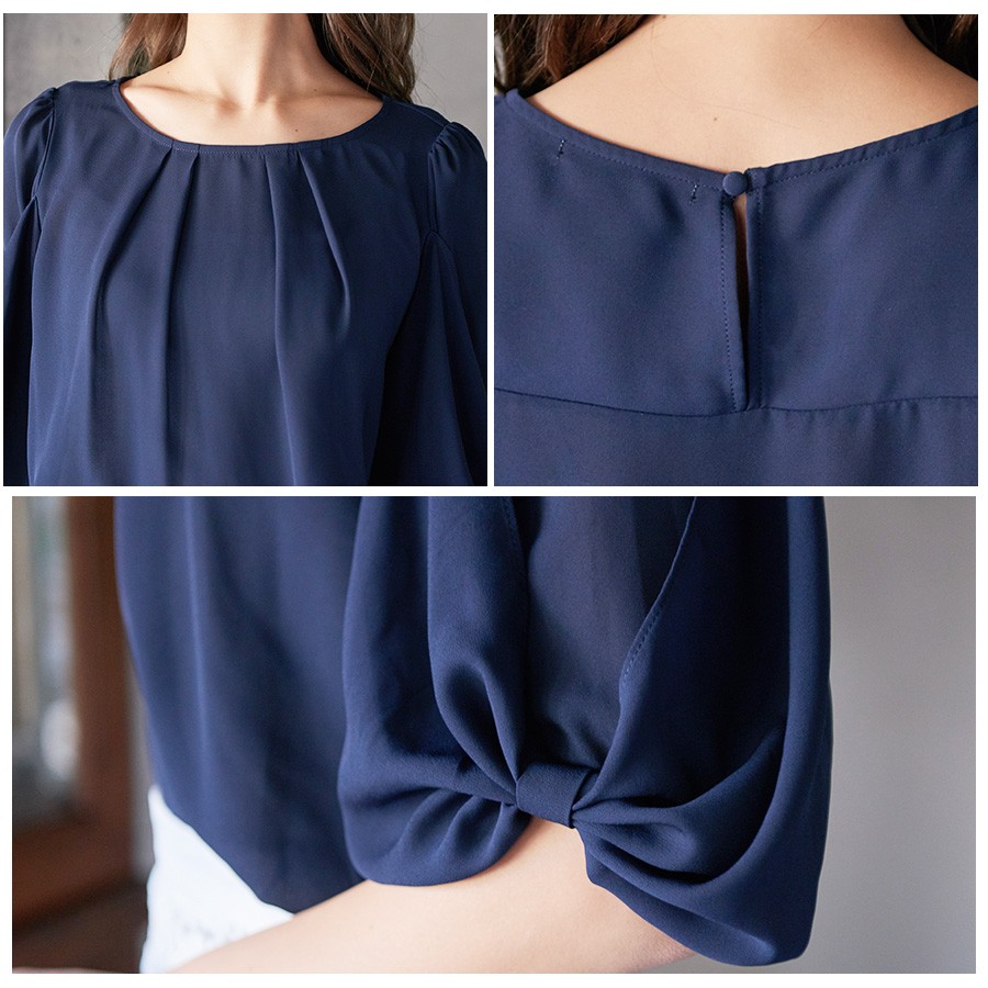 タック入り リボン袖 ジョーゼットブラウス トップス 上品 レディース