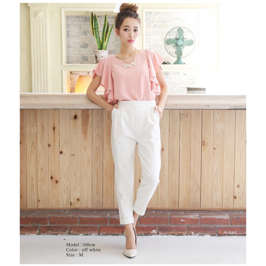 【送料無料♪メール便ご選択で】ラッフルスリーブブラウス トップス レディース