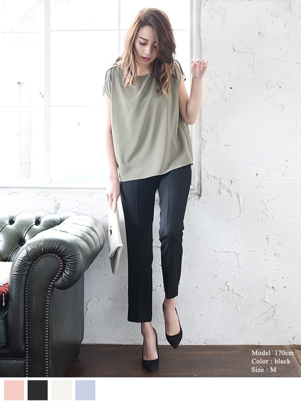 センタープレス パンツ レディース/センタープレス パンツ 9分/リラックスパンツ/センタープレス パンツ/ストレッチ/ボトムス/ウエストゴム/センタープレス ストレート パンツ/bottoms/pants/womans/ladies/