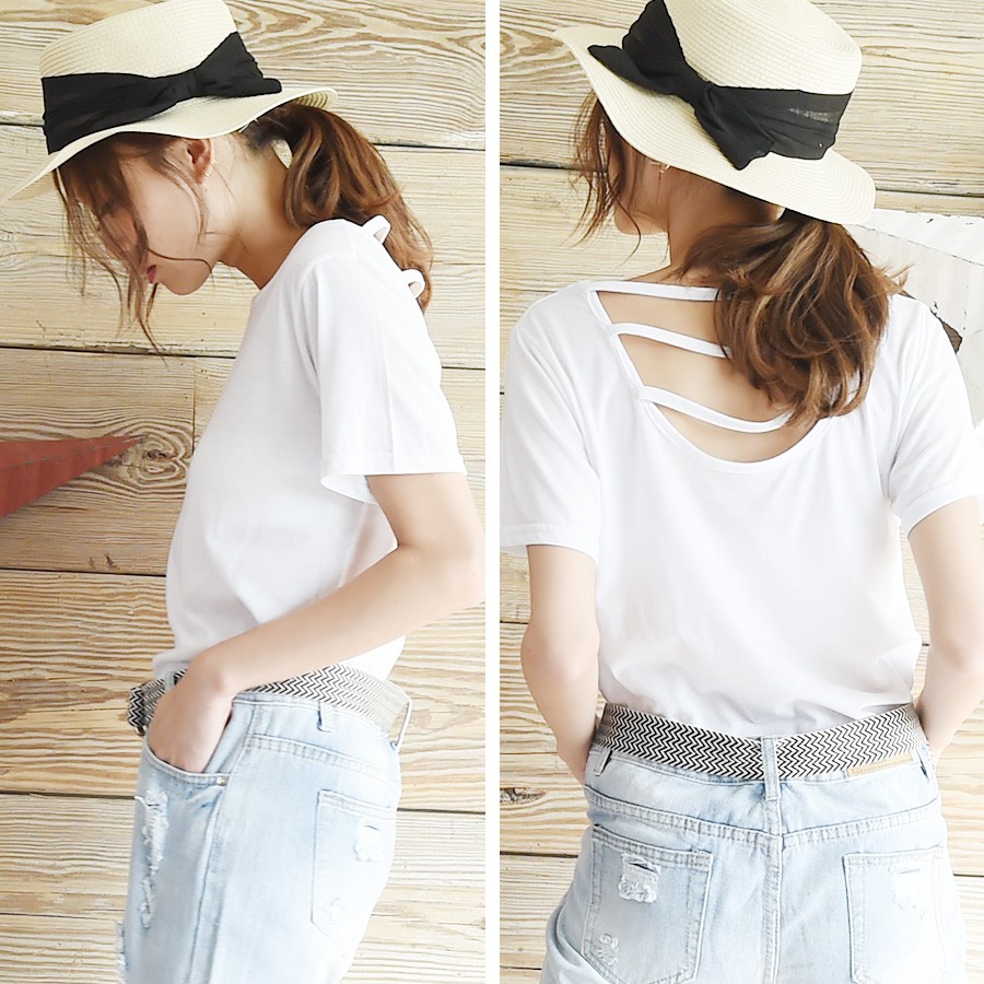 tシャツ レディース 半袖 Tシャツ トップス Uネック クルーネック tシャツ リゾート ガーリー おしゃれ 半袖 カットソー プルオーバー シャツ 背中みせ 背中 開き 大人 上品 レディース 春 夏 tops shirt womans ladies