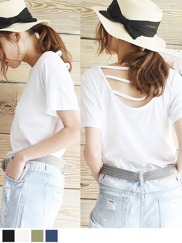 tシャツ レディース 半袖 Tシャツ トップス Uネック クルーネック tシャツ リゾート ガーリー おしゃれ 半袖 カットソー プルオーバー シャツ 背中みせ 背中 開き 大人 上品 レディース 春 夏 tops shirt womans ladies