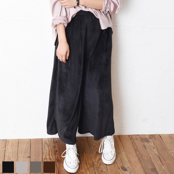 ベロア ワイドパンツ ガウチョパンツ タック パンツ レディース ジム ヨガ リラックスパンツ クロップドパンツ ゆったり トレーニング ルームウェア 部屋着 スカンツ スカーチョ 大人 上品 レディース レデイース bottoms pants womans ladies 秋 冬