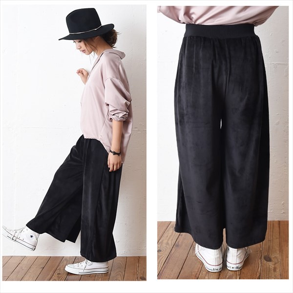 ベロア ワイドパンツ ガウチョパンツ タック パンツ レディース ジム ヨガ リラックスパンツ クロップドパンツ ゆったり トレーニング ルームウェア 部屋着 スカンツ スカーチョ 大人 上品 レディース レデイース bottoms pants womans ladies 秋 冬