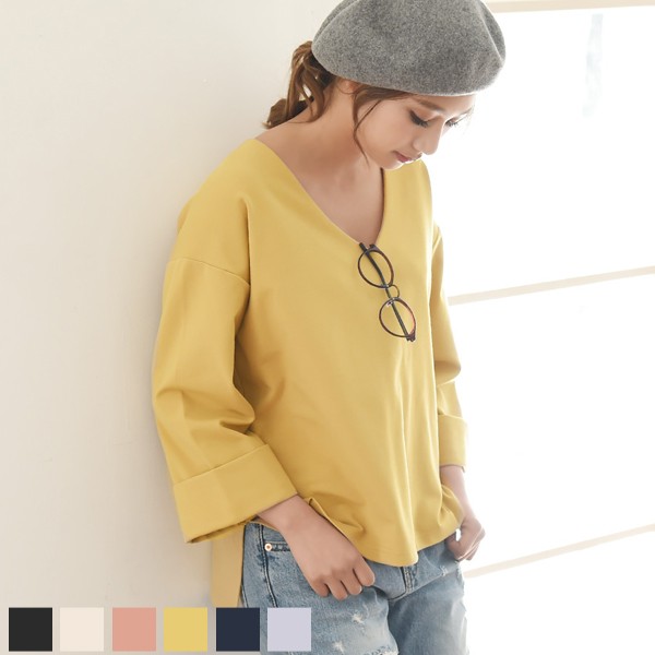 もっちり柔らかポンチ素材。 ボリュームショルダー カットソー トップス レディース 7分袖 七分袖 ブラウス Vネック サイドスリット ワイドスリーブ ラウンドネック トップス プルオーバー ビジネス オフィス パーティー 結婚式 Ladies womans tops ダスティピンク ネイビー ブラック ホワイト アイスグレー ダスティイエロー 黒 白