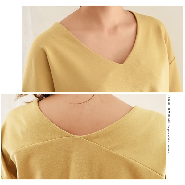 もっちり柔らかポンチ素材。 ボリュームショルダー カットソー トップス レディース 7分袖 七分袖 ブラウス Vネック サイドスリット ワイドスリーブ ラウンドネック トップス プルオーバー ビジネス オフィス パーティー 結婚式 Ladies womans tops ダスティピンク ネイビー ブラック ホワイト アイスグレー ダスティイエロー 黒 白