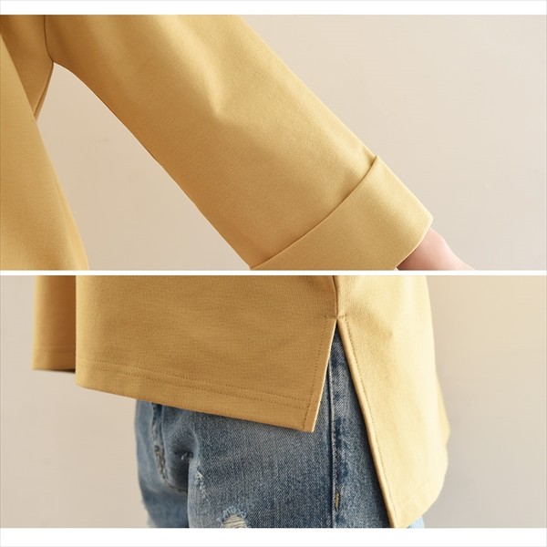 もっちり柔らかポンチ素材。 ボリュームショルダー カットソー トップス レディース 7分袖 七分袖 ブラウス Vネック サイドスリット ワイドスリーブ ラウンドネック トップス プルオーバー ビジネス オフィス パーティー 結婚式 Ladies womans tops ダスティピンク ネイビー ブラック ホワイト アイスグレー ダスティイエロー 黒 白