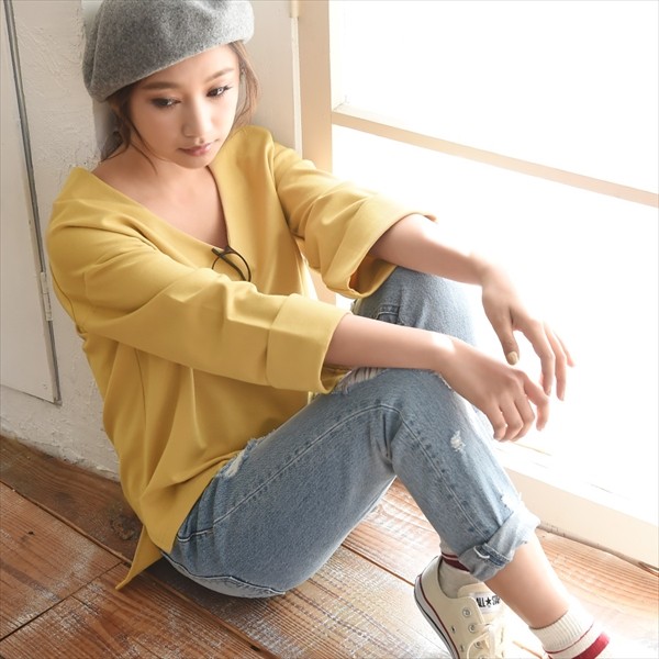 もっちり柔らかポンチ素材。 ボリュームショルダー カットソー トップス レディース 7分袖 七分袖 ブラウス Vネック サイドスリット ワイドスリーブ ラウンドネック トップス プルオーバー ビジネス オフィス パーティー 結婚式 Ladies womans tops ダスティピンク ネイビー ブラック ホワイト アイスグレー ダスティイエロー 黒 白