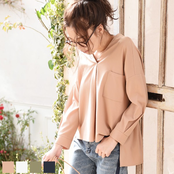 ジョーゼット スキッパーシャツ レディース ドロップショルダー ブラウス 白シャツ Vネック プルオーバー オフィス 学生 ドルマン オーバーサイズ シャツ 長袖 おしゃれ 可愛い 大人 カジュアル レディース レデイース 春夏 tops ladies shirt womans ブラック ホワイト ネイビー カーキ 白