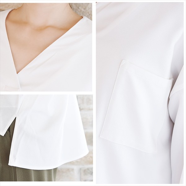 ジョーゼット スキッパーシャツ レディース ドロップショルダー ブラウス 白シャツ Vネック プルオーバー オフィス 学生 ドルマン オーバーサイズ シャツ 長袖 おしゃれ 可愛い 大人 カジュアル レディース レデイース 春夏 tops ladies shirt womans ブラック ホワイト ネイビー カーキ 白