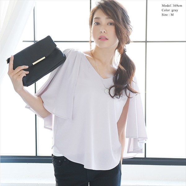 接触冷感素材 袖コンシャス Vネック シャツ ボートネック ブラウス トップス ドルマントップス ノースリーブ 半袖 五分袖 5分袖 ブラウス 結婚式 女性 女の子 大人 おしゃれ 可愛い 二次会 デート M ゆったり 体型カバー レディース tops Ladies イエロー オフホワイト グレー