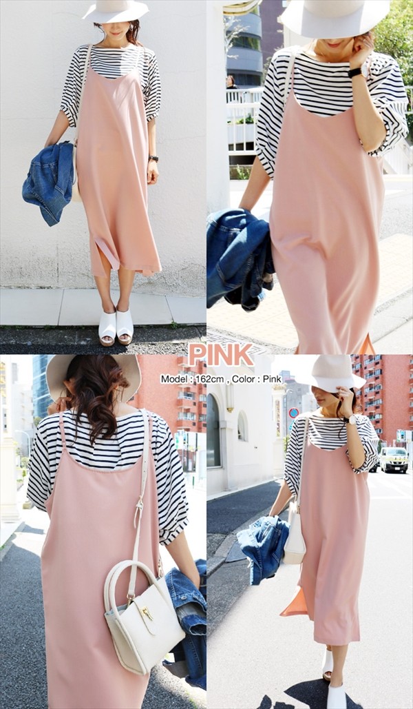 ワンピース レディース キャミ ワンピ ジャンスカ ジャンパースカート キャミソール キャミワンピ ロング スリット入り Vネック ワンピ マタニティー 春 春夏 M ゆったり 大きいサイズ 大人 カジュアル ブラック ネイビー 黒 紺 グレージュ レディース マタニティー服 tops onepiece Ladies ピンク サックス ブルー グレー