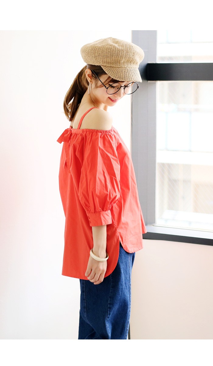 袖コンシャス 背中りぼん 2way バルーン袖 シャツ オフショルダーブラウス オフショルトップス ブラウス 白 ホワイト シャツ 5分袖 五分袖 おしゃれ フェミニン オフショルダー フリル シャツ ゆったり 肩みせ 肩だし 肩あき 大人 上品 レディース 春 夏 tops shirt womans ladies ネイビー オフホワイト ライトベージュ レッド オレンジ ピンク ラベンダー