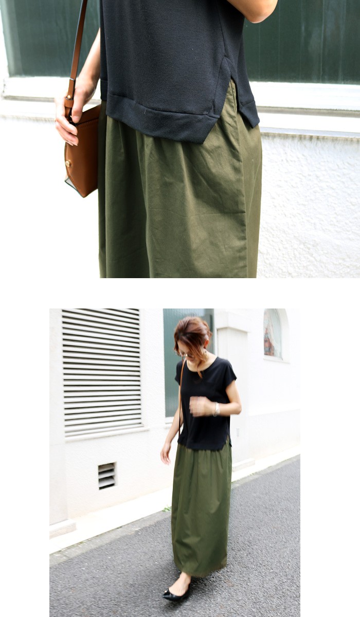 楽ちん ワンピース レディース Tシャツ カットソー ロングスカート ツイル生地 ドッキング ゆったり マタニティ ワンピ ひざ下 ロング ロング丈スカート スカート ミモレ丈スカート 秋冬 フレア 黒 おしゃれ 大人 上品 レディース womans ladies ブラック カーキ ベージュ ブルー グリーン マスタード テラコッタ