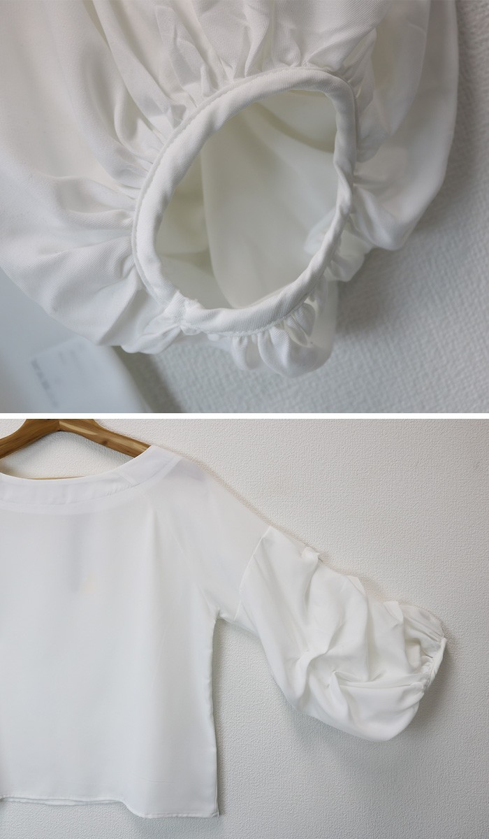 楽ちん 春 ブラウス レディース 袖フリル シャツ ブラウス 長袖 袖コンシャス 春夏 ブラウス オフィス カットソー 白シャツ Uネック クルーネック ボリュームスリーブ トップス おしゃれ tops Ladies ブラック 黒 ホワイト 白 ネイビー パープル ベージュ グレージュ