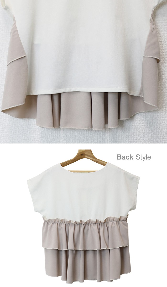 楽ちん 春 ブラウス レディース ビジネス トップス シャツ ブラウス オフィス フレアスリーブ 袖コンシャス おしゃれ 白シャツ Uネック フリル 2段フリル ドルマン 半袖 オーバーサイズ ゆったり 夏 オフィスカジュアル 春夏 レディース tops Ladies ブラック ホワイト 白 グレージュ ベージュ ネイビー カーキ