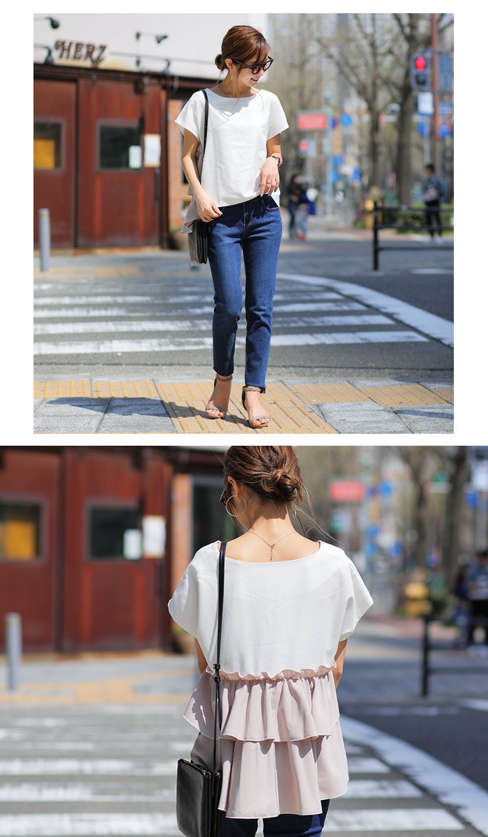 楽ちん 春 ブラウス レディース ビジネス トップス シャツ ブラウス オフィス フレアスリーブ 袖コンシャス おしゃれ 白シャツ Uネック フリル 2段フリル ドルマン 半袖 オーバーサイズ ゆったり 夏 オフィスカジュアル 春夏 レディース tops Ladies ブラック ホワイト 白 グレージュ ベージュ ネイビー カーキ