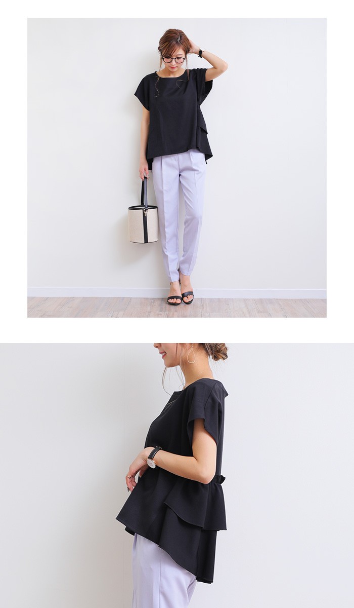 楽ちん 春 ブラウス レディース ビジネス トップス シャツ ブラウス オフィス フレアスリーブ 袖コンシャス おしゃれ 白シャツ Uネック フリル 2段フリル ドルマン 半袖 オーバーサイズ ゆったり 夏 オフィスカジュアル 春夏 レディース tops Ladies ブラック ホワイト 白 グレージュ ベージュ ネイビー カーキ