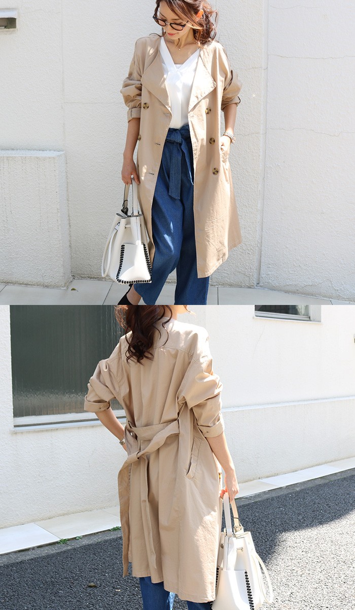 楽ちん ノーカラーコート レディース 春 トレンチコート レディース 春 ロング トレンチコート ロング丈 薄手 スプリングコート ゆったり トレンチコート春コーデ 春夏 オーバーサイズ 大きいサイズ 通勤 通学 リクルート コート トレンチ オフィスカジュアル 大人 Ladies womans outr coat ベージュ カーキ ネイビー