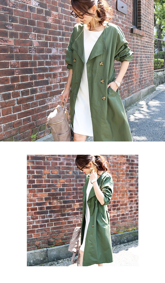 楽ちん ノーカラーコート レディース 春 トレンチコート レディース 春 ロング トレンチコート ロング丈 薄手 スプリングコート ゆったり トレンチコート春コーデ 春夏 オーバーサイズ 大きいサイズ 通勤 通学 リクルート コート トレンチ オフィスカジュアル 大人 Ladies womans outr coat ベージュ カーキ ネイビー