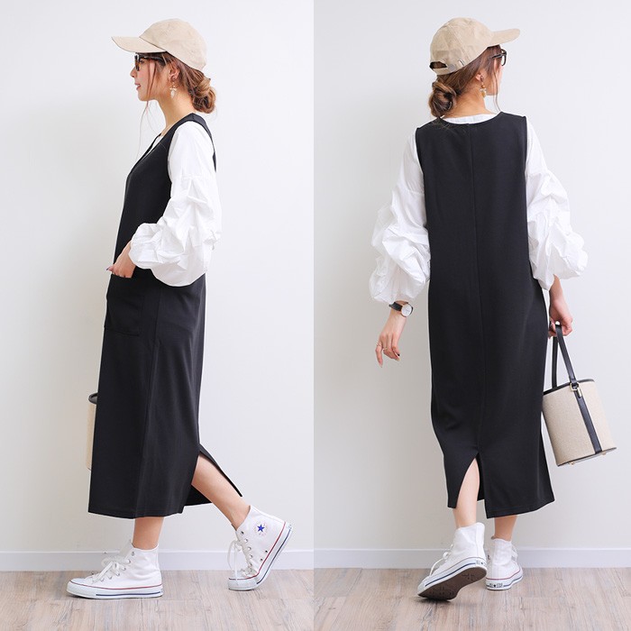 楽ちん ワンピース 春 大人 上品 ロング ロング丈 ジャンスカ レディース ジャンパースカート サロペットスカート オールインワン Vネック ワンピース ノースリ ノースリーブ ワンピース 夏 春夏 ladies onep onepiece womans ブラック グレー カーキ