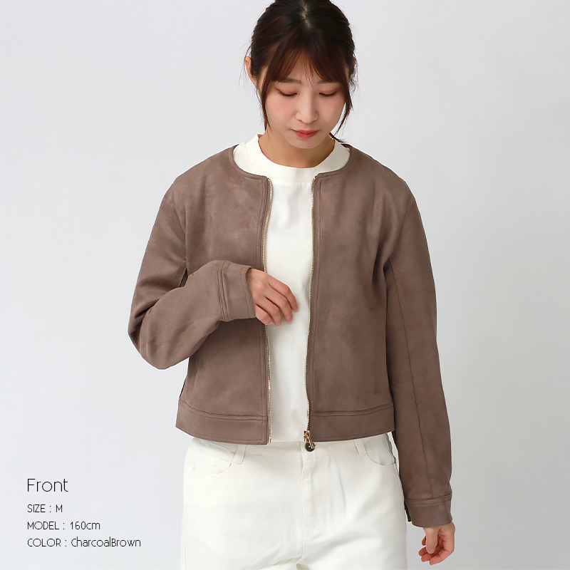 ライダース ジャケット レディース きれいめ ノーカラージャケット レディース フェイクスエード ノーカラージャケットコーデ Plaisir プレジール 通販 Yahoo ショッピング