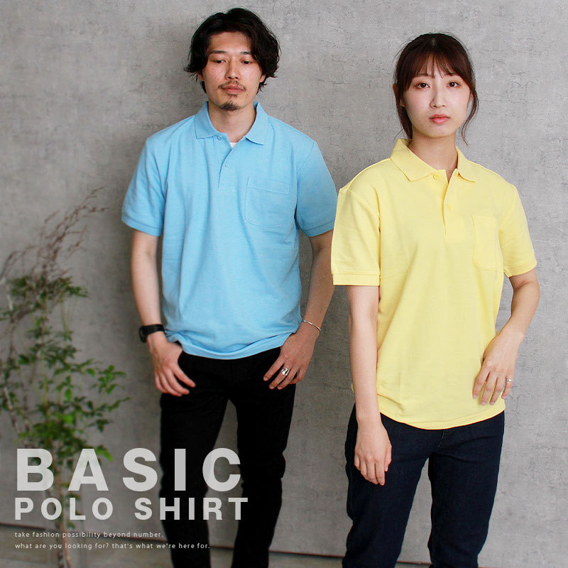 ポロシャツ メンズ レディース 半袖 ポケット ポロ 無地 シンプル