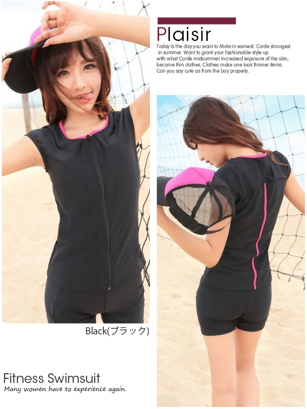 前ジッパー フィットネス 水着 レディース かわいい フィットネス水着