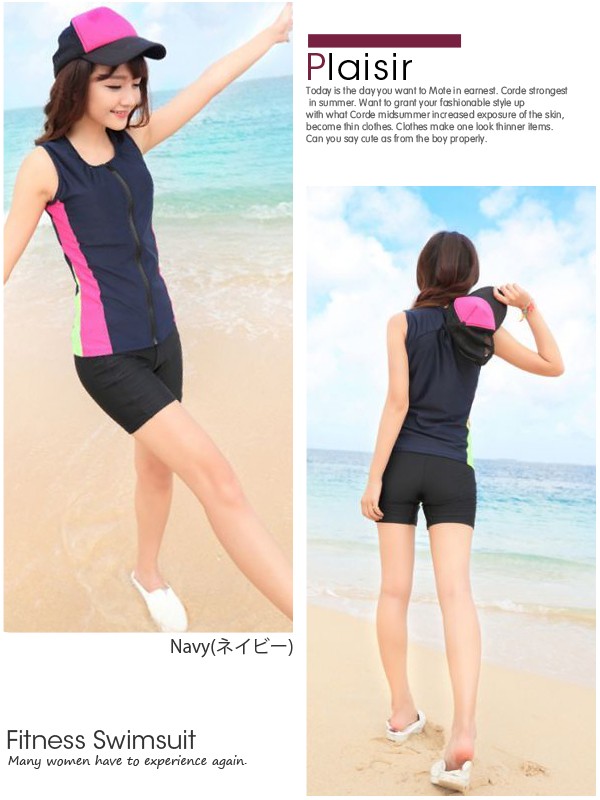 前ジッパー フィットネス 水着 レディース かわいい フィットネス水着