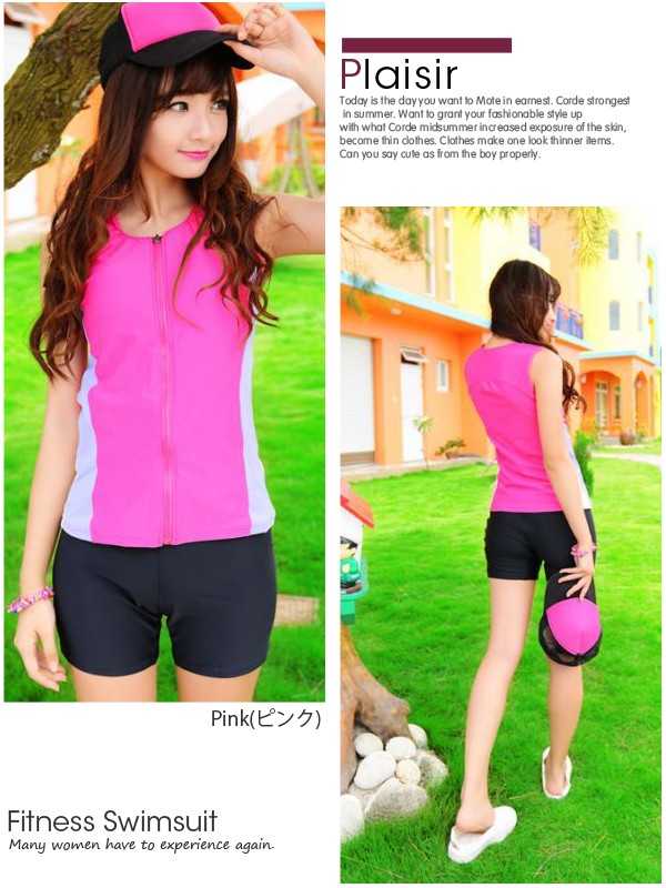 前ジッパー フィットネス 水着 レディース かわいい フィットネス水着