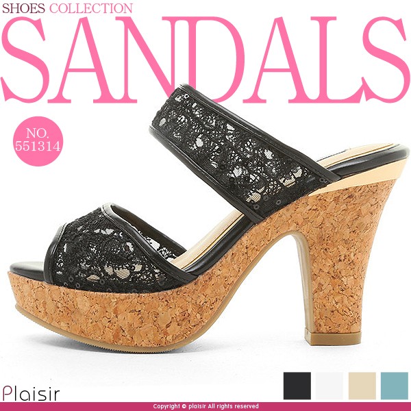 美脚 ミュール サンダル レディース コルク 太めヒール 太ヒール チャンキーヒール 厚底サンダル レース サンダル 歩きやすい 旅行 前厚 厚底 リゾート ビーチ 黒 低反発 シューズ Ladies shoes 靴 womans ブラック ホワイト 白 ブルー ベージュ