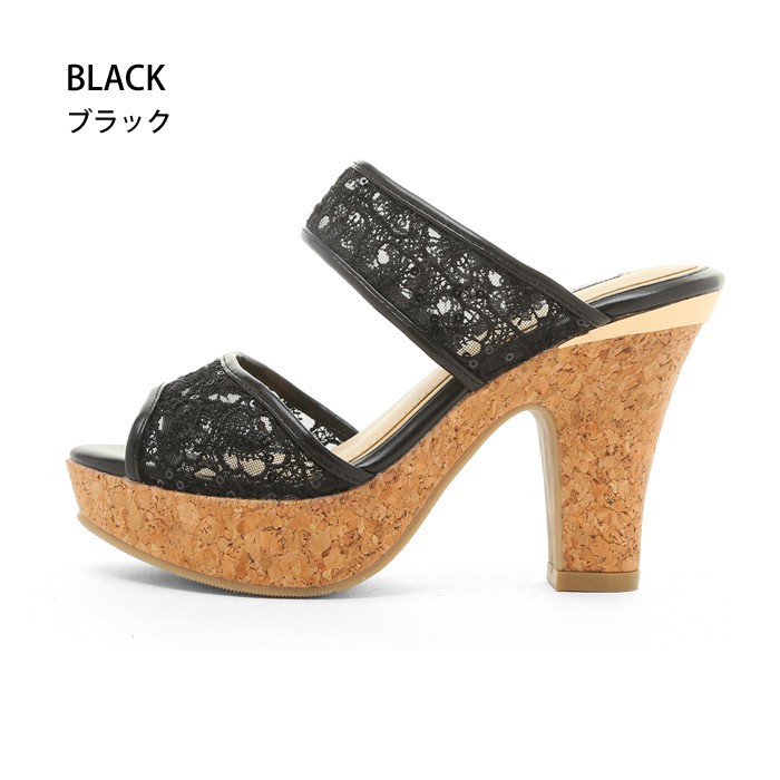 美脚 ミュール サンダル レディース コルク 太めヒール 太ヒール チャンキーヒール 厚底サンダル レース サンダル 歩きやすい 旅行 前厚 厚底 リゾート ビーチ 黒 低反発 シューズ Ladies shoes 靴 womans ブラック ホワイト 白 ブルー ベージュ