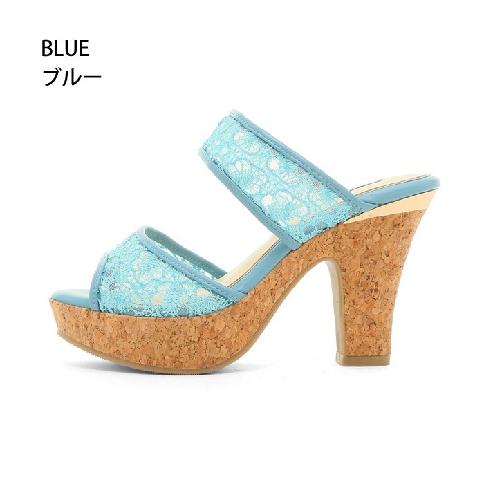 美脚 ミュール サンダル レディース コルク 太めヒール 太ヒール チャンキーヒール 厚底サンダル レース サンダル 歩きやすい 旅行 前厚 厚底 リゾート ビーチ 黒 低反発 シューズ Ladies shoes 靴 womans ブラック ホワイト 白 ブルー ベージュ