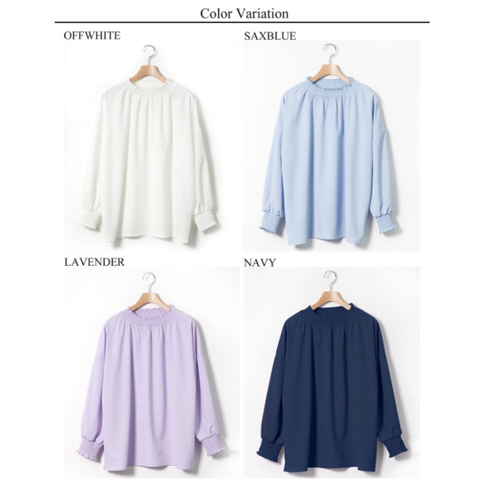 楽ちん ブラウス 立ち襟 フリル シャーリング シャツ レディース 長袖 トップス シャツワンピース 白 シャツ ボトルネック ハイネック 春 春夏 ゆったり 透け感 ドレープ オフィスカジュアル トップス きれいめ 大人 春 夏 ホワイト Ladies womans tops ネイビー ホワイト 白 ピンク サックス ブルー