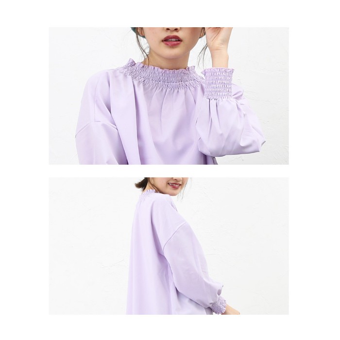 楽ちん ブラウス 立ち襟 フリル シャーリング シャツ レディース 長袖 トップス シャツワンピース 白 シャツ ボトルネック ハイネック 春 春夏 ゆったり 透け感 ドレープ オフィスカジュアル トップス きれいめ 大人 春 夏 ホワイト Ladies womans tops ネイビー ホワイト 白 ピンク サックス ブルー