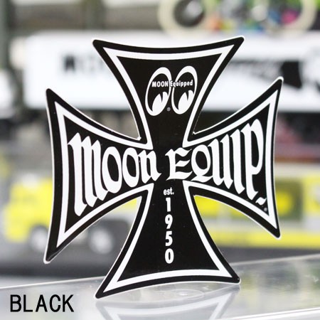ムーンアイズ(MOONEYES)ステッカーMOONEquipアイアンクロスサイズSのブラック
