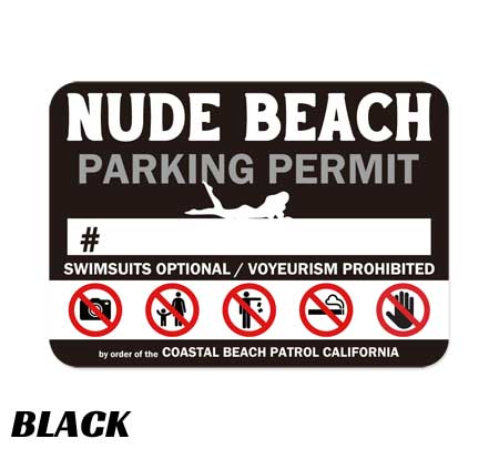 ヌードビーチ パーキングパーミット ステッカー 車 アメリカン おしゃれ 面白い かっこいい 駐車許可証 NUDE BEACH 裏貼りタイプ ブラック | 
