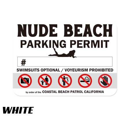 ヌードビーチ パーキングパーミット ステッカー 車 アメリカン おしゃれ 面白い かっこいい 駐車許可証 NUDE BEACH 裏貼りタイプ ホワイト | 
